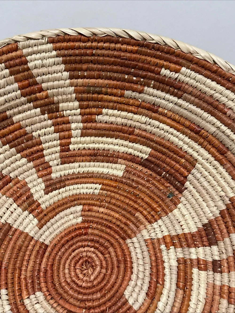 Handwoven Decorative Wall Basket in Brown and Cream small weave vintage
